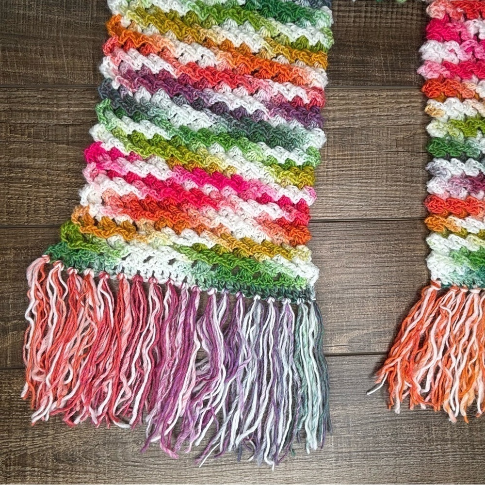 Handcrafted Crochet Scarf Colorful Multicolor Womens Ripple Waffle Stitch Knit - Picture 10 of 16